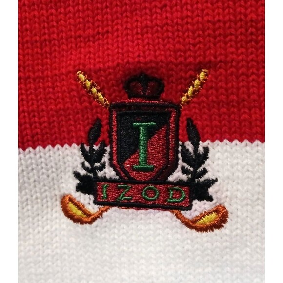 Vintage Izod V Neck Golf Sweater Vest Men's Large Red White & Blue Color Block - Picture 3 of 5